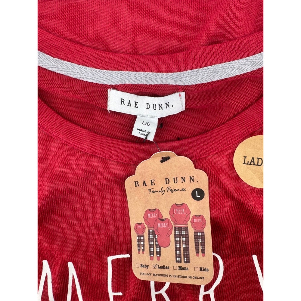 Rae Dunn Merry Red Long Sleeve Pajama Top Womens Large New Holiday Sleepwear - Picture 4 of 4